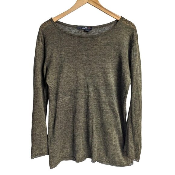 RLX RALPH LAUREN 100% Linen Top Olive Green Long Sleeve Size S - Picture 1 of 6
